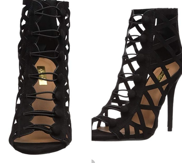 New In Box Black Strappy Suede Heels 8 Paid $167 - Picture 3 of 8